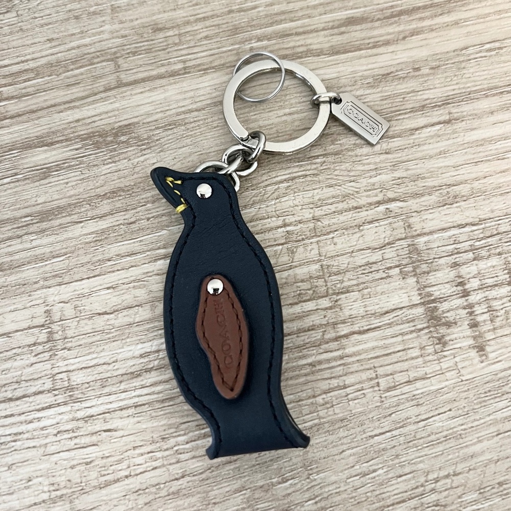 RARE Coach Leather Penguin Keychain New with Tag Keyring Key Charm